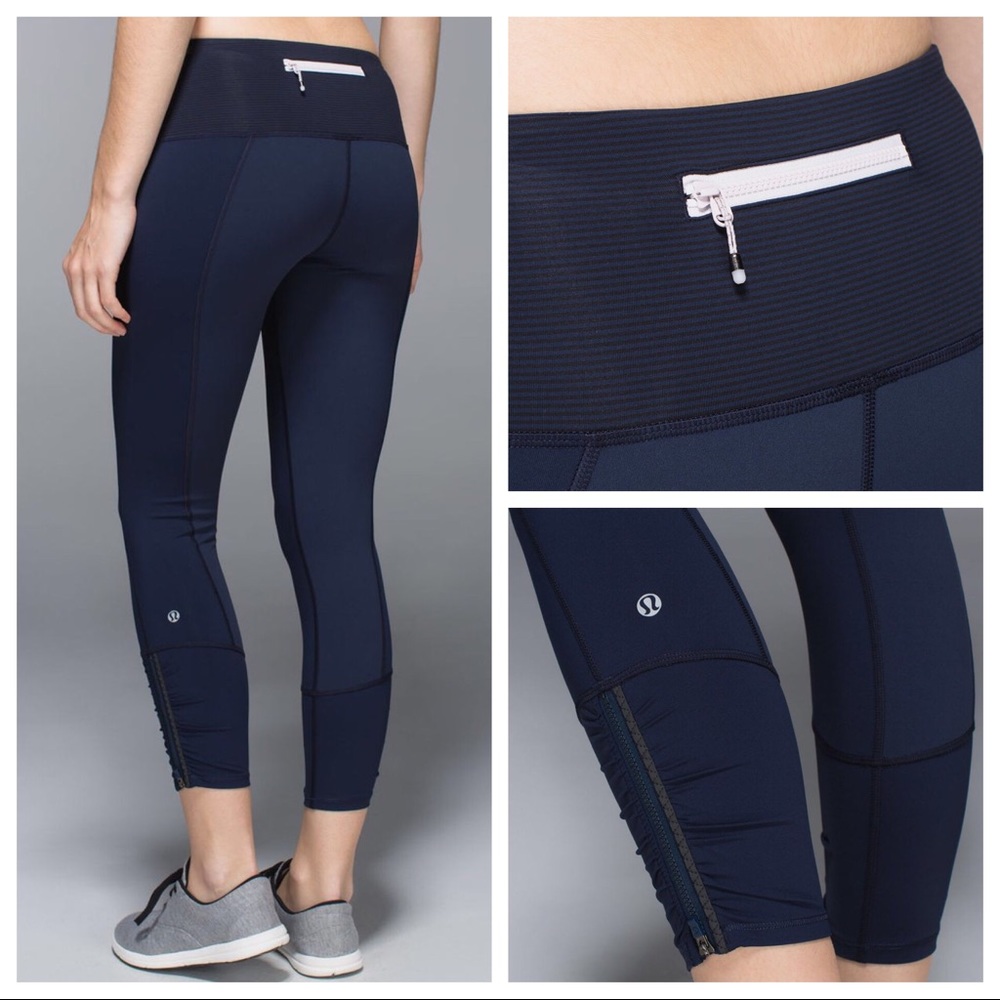 RARE Lululemon Runday Crop - Inkwell/Tonka Stripe Size 6
